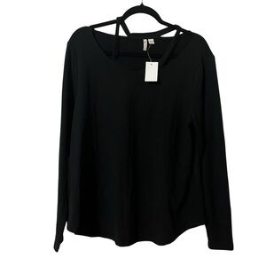 NWT Cato BlackCut Out Long Sleeve Sweater Blouse Size 14/16 Relaxed Fit Casual